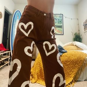Brown heart straight leg pants